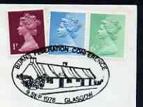 Postmark - Great Britain 1978 cover bearing illustrated cancellation for Burns Federation Conference, stamps on burns, stamps on literature, stamps on masonics, stamps on scots, stamps on scotland, stamps on masonry