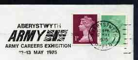 Postmark - Great Britain 1975 cover bearing illustrated slogan cancellation for Aberystwyth Army Careers Exhibition, stamps on , stamps on  stamps on militaria, stamps on  stamps on flags