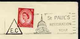 Postmark - Great Britain 1965 ? cover bearing illustrated cancellation for St Pauls Restoration Year, stamps on london, stamps on cathedrals
