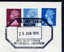 Postmark - Great Britain 1979 cover bearing illustrated cancellation for Lawn Tennis Museum, Wimbledon, stamps on sport, stamps on tennis, stamps on museums