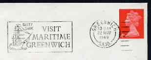 Postmark - Great Britain 1969 cover bearing illustrated slogan cancellation for Visit Maritime Greenwich, showing Cutty Sark, stamps on ships, stamps on 