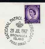 Postmark - Great Britain 1967 cover bearing illustrated cancellation for National Patrol Leaders Camp, Brownsea, stamps on scouts