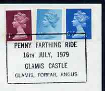 Postmark - Great Britain 1979 cover bearing special cancellation for Penny Farthing Ride, Glamis Castle, stamps on bicycles, stamps on castles