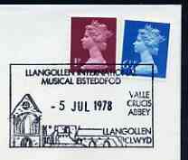 Postmark - Great Britain 1978 cover bearing illustrated cancellation for Llangollen International Musical Eisteddfod, stamps on , stamps on  stamps on music