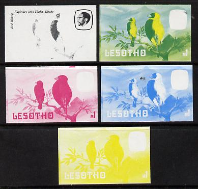 Lesotho 1982 Red Bishop def M1 the set of 5 imperf progressive proofs comprising the 4 individual colours, plus blue & yellow, scarce (as SG 511), stamps on , stamps on  stamps on birds     bishop