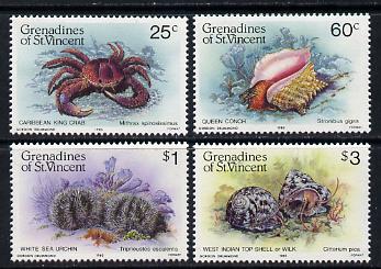 St Vincent - Grenadines 1985 Shell Fish set of 4 unmounted mint SG 360-3, stamps on fish  marine-life  shells