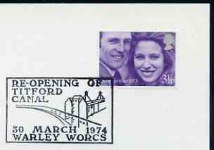 Postmark - Great Britain 1974 card bearing illustrated cancellation for Re-opening of Titford Canal, stamps on canals