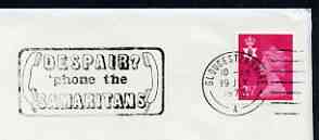 Postmark - Great Britain 1973 cover bearing illustrated slogan cancellation for Despair? phone the Samaritans, stamps on care, stamps on telephones