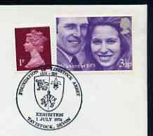 Postmark - Great Britain 1974 card bearing illustrated cancellation for Foundation of Tavistock Abbey, stamps on arms, stamps on heraldry, stamps on abbeys