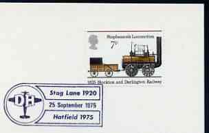 Postmark - Great Britain 1975 cover bearing illustrated cancellation for DH, Stag Lane, Hatfield , stamps on aviation, stamps on dh