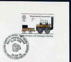 Postmark - Great Britain 1975 card bearing special cancellation for Corps of Royal Engineers, 150th Anniversary of 15 HQ Sqn (BFPS), stamps on militaria, stamps on 