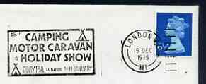 Postmark - Great Britain 1975 cover bearing slogan cancellation for Camping Motor Caravan & Holiday Show, Olympia, stamps on camping