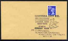 Postmark - Great Britain 1971 cover bearing illustrated cancellation for 60th Anniversary of Swansea City FC, stamps on football, stamps on swans, stamps on sport
