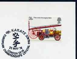 Postmark - Great Britain 1974 card bearing illustrated cancellation for 9th European Karate Championships, stamps on sport, stamps on martial-arts