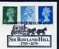 Postmark - Great Britain 1979 cover bearing illustrated cancellation for Sir Rowland Hill, Coventry, showing a Mail Coach, stamps on , stamps on  stamps on postal, stamps on  stamps on rowland hill, stamps on  stamps on mail coaches