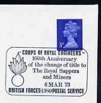 Postmark - Great Britain 1973 cover bearing special cancellation for Corps of Royal Engineers, change of title to Royal Sappers and Miners (BFPS), stamps on , stamps on  stamps on militaria, stamps on  stamps on miners