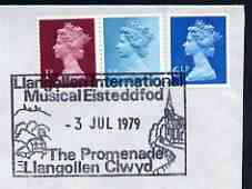 Postmark - Great Britain 1979 cover bearing illustrated cancellation for Llangollen International Musical Eisteddfod, stamps on music