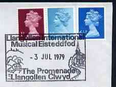 Postmark - Great Britain 1979 cover bearing illustrated cancellation for Llangollen International Musical Eisteddfod, stamps on , stamps on  stamps on music