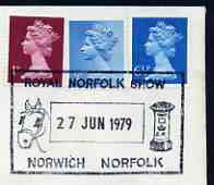 Postmark - Great Britain 1979 cover bearing illustrated cancellation for Royal Norfolk Show, stamps on horses, stamps on postbox