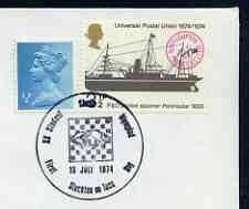 Postmark - Great Britain 1974 cover bearing illustrated cancellation for Student Chess Olympiad (circular cancel), stamps on chess