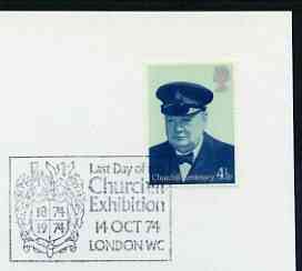 Postmark - Great Britain 1974 card bearing illustrated cancellation for Last Day of Churchill Exhibition (London), stamps on , stamps on  stamps on churchill