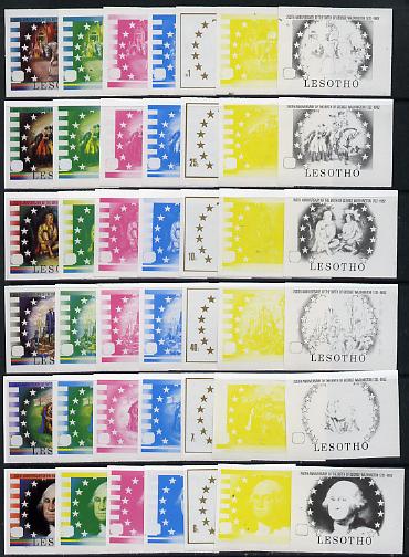 Lesotho 1982 250th Birth Anniversary George Washington set of 6 each x 7 imperf progressive proofs comprising the 5 individual colours plus 2 different combination composites, very scarce 42 proofs as SG 493-98, stamps on , stamps on  stamps on personalities    usa-presidents