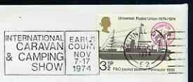 Postmark - Great Britain 1974 cover bearing slogan cancellation for International Caravan & Camping Show, Earls Court, stamps on camping