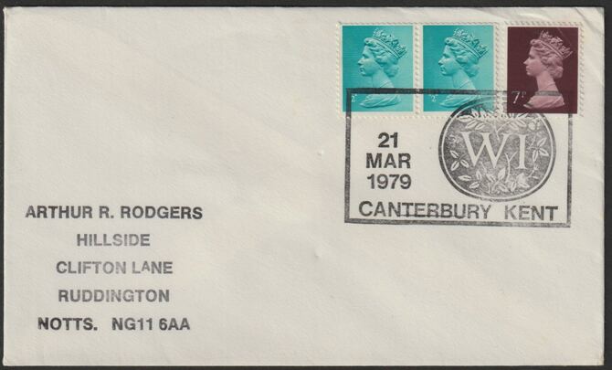 Postmark - Great Britain 1979 cover bearing illustrated cancellation for Womens Institute, Canterbury, stamps on women, stamps on wi, stamps on women's institute