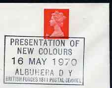 Postmark - Great Britain 1970 cover bearing illustrated cancellation for Presentation of New Colours, Albuhera Day (BFPS), stamps on militaria