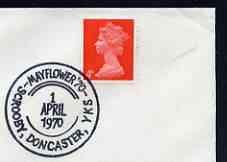 Postmark - Great Britain 1970 cover bearing illustrated cancellation for Mayflower 70, Scrooby, Doncaster, stamps on ships, stamps on mayflower, stamps on 