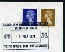 Postmark - Great Britain 1976 cover bearing illustrated cancellation for British & Nepalese Army Everest expedition (BFPS), stamps on , stamps on  stamps on militaria, stamps on  stamps on mountains