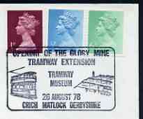 Postmark - Great Britain 1978 cover bearing illustrated cancellation for Opening of the Glory mine Tramway Extension, Crich, stamps on transport, stamps on trams