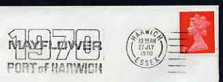 Postmark - Great Britain 1970 cover bearing slogan cancellation for Mayflower, Port of Harwich, stamps on ships, stamps on mayflower, stamps on 