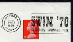 Postmark - Great Britain 1970 cover bearing slogan cancellation for 'Swim 70' Woodstock Swimming Pool, stamps on swimming