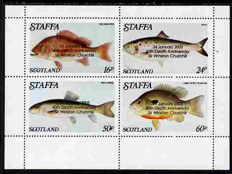 Staffa 2005 40th Death Anniversary of Winston Churchill overprinted on 1979 Fish #04 (Snapper, Shad, etc) perf set of 4 values, unmounted mint, stamps on , stamps on  stamps on fish, stamps on  stamps on marine life, stamps on  stamps on churchill