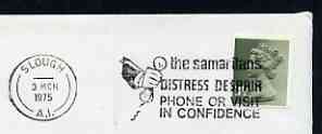 Postmark - Great Britain 1975 cover bearing illustrated slogan cancellation for The Samaritans, Distress, despair, phone or visit, stamps on care, stamps on telephones