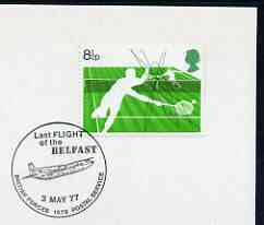 Postmark - Great Britain 1977 card bearing illustrated cancellation for Last Flight of the Belfast (BFPS), stamps on aviation