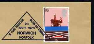 Postmark - Great Britain 1978 cover bearing illustrated triangular cancellation for 10 Years Production Bacton Gas Terminal, stamps on gas, stamps on energy, stamps on triangulars