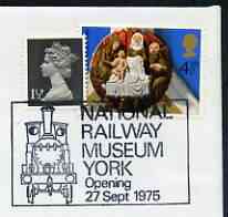 Postmark - Great Britain 1975 cover bearing special cancellation for Opening of National Tailway Museum, stamps on , stamps on  stamps on railways, stamps on  stamps on museums