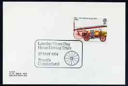 Postmark - Great Britain 1974 card bearing illustrated cancellation for Lowther Three Day Horse Driving Trials, stamps on , stamps on  stamps on sport, stamps on  stamps on horses
