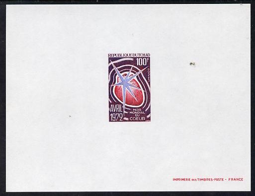 Chad 1972 Heart Month 100f deluxe proof card in full issued colours, stamps on , stamps on  stamps on medical    heart