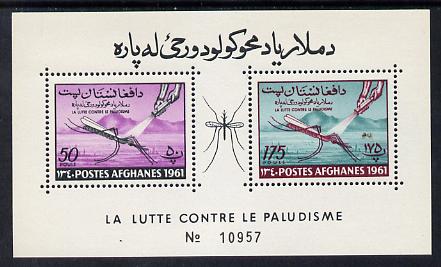 Afghanistan 1961 Mosquito Anti Malaria (50p & 175p) perf m/sheet unmounted mint Mi BL 15A, stamps on , stamps on  stamps on insects  medical      malaria     diseases