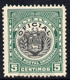 Venezuela 1912 Official 5c (without Stars) very fine lightly mounted mint SG O354, stamps on arms, stamps on heraldry
