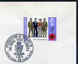 Postmark - Great Britain 1972 cover bearing illustrated cancellation for Presentation of Colours to The Irish Rangers (BFPS), stamps on militaria, stamps on harps