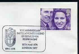 Postmark - Great Britain 1974 card bearing special cancellation for 30th Anniversary of Battle of Monte Cassino, Reunion Day, stamps on militaria, stamps on battles, stamps on , stamps on  ww2 , stamps on 