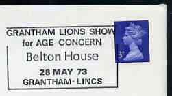Postmark - Great Britain 1973 cover bearing illustrated cancellation for Grantham Lions Show for Age Concern, stamps on lions int, stamps on care