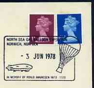 Postmark - Great Britain 1978 cover bearing illustrated cancellation for North Sea Gas Balloon Expedition, Norwich, stamps on , stamps on  stamps on balloons, stamps on  stamps on airships