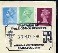 Postmark - Great Britain 1978 cover bearing special cancellation for The Union of Post Office Workers, stamps on unions, stamps on postal