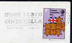 Postmark - Great Britain 1973 cover bearing illustrated slogan cancellation for Hugh Lloyd in Cinderella at Lewisham Concert Hall, stamps on , stamps on  stamps on entertainments, stamps on  stamps on theatres