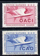 United Nations (NY) 1955 Civil Aviation set of 2 unmounted mint, SG 31-32, stamps on , stamps on  stamps on aviation  united-nations